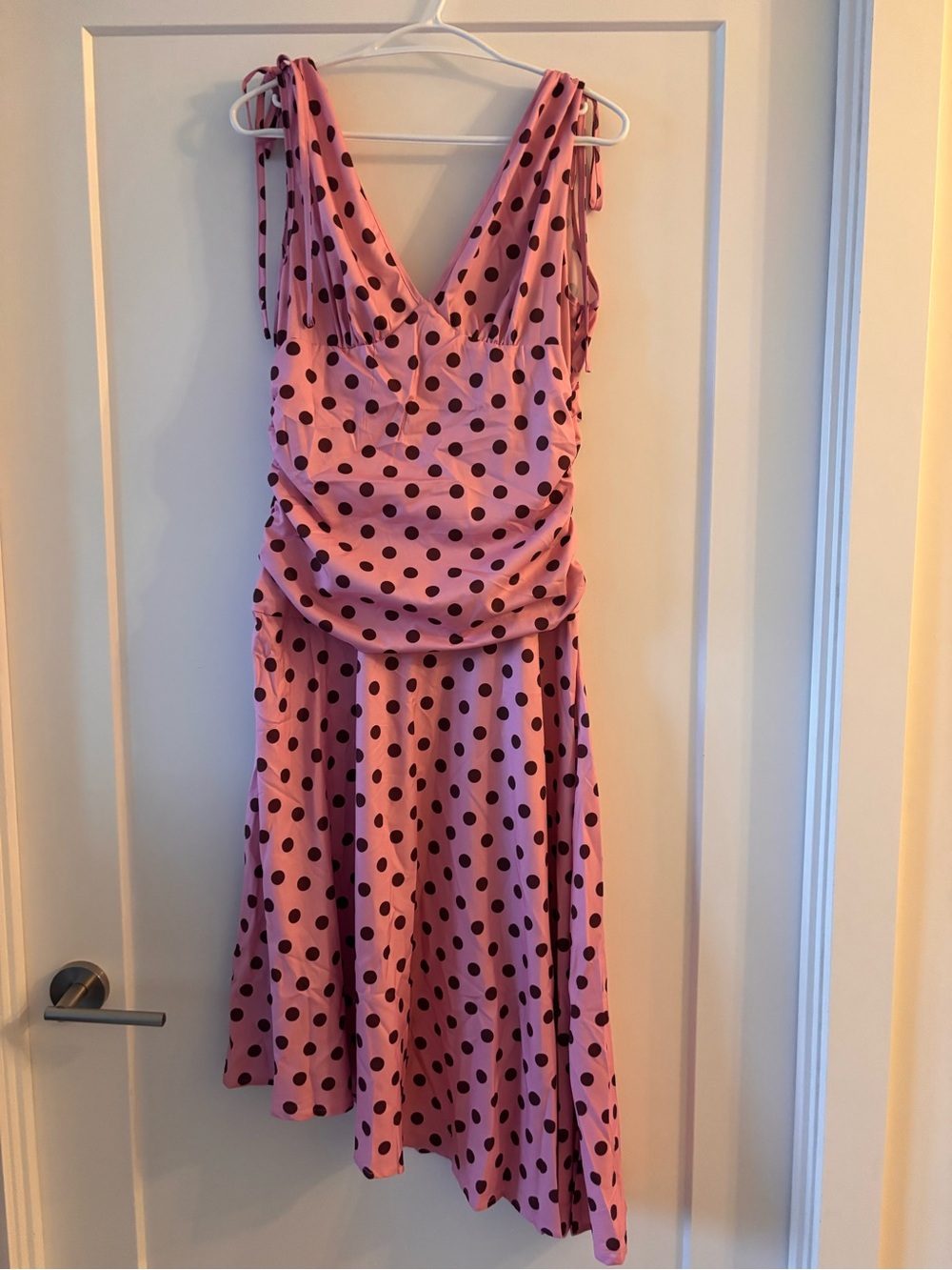 Pink Polka Dot V-Neck Women's Dress